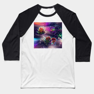 Psychedelic Space Flowers Baseball T-Shirt